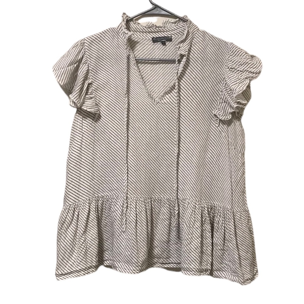 Piazza del Tempio Ruffled Linen Blouse, Size Large